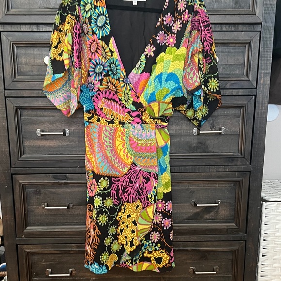 Trina Turk Black Multicolor Floral Mini Dress - Picture 1 of 6